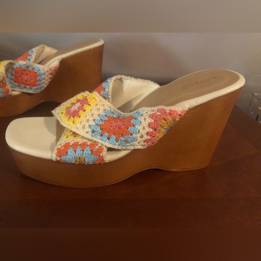BAMBOO Multicolor Crochet Platform Wedge Sandals